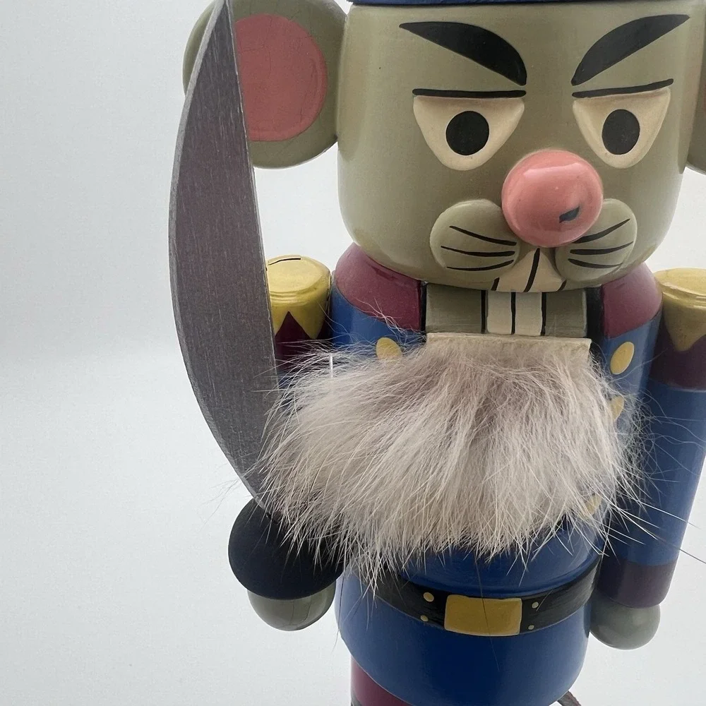 Erzgebirgische Volkskunst Nutcracker Mouse Soldier Large Pink Ears Tail 9.75